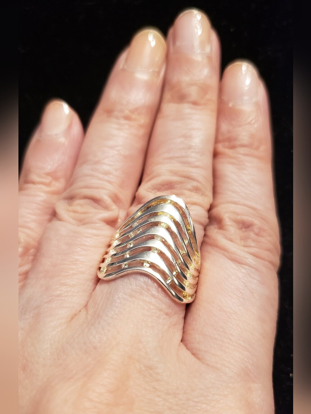 NEW Minimalist Silver Ring In Wave Design, Sz 8, Sculptural Artsy Design-Unisex